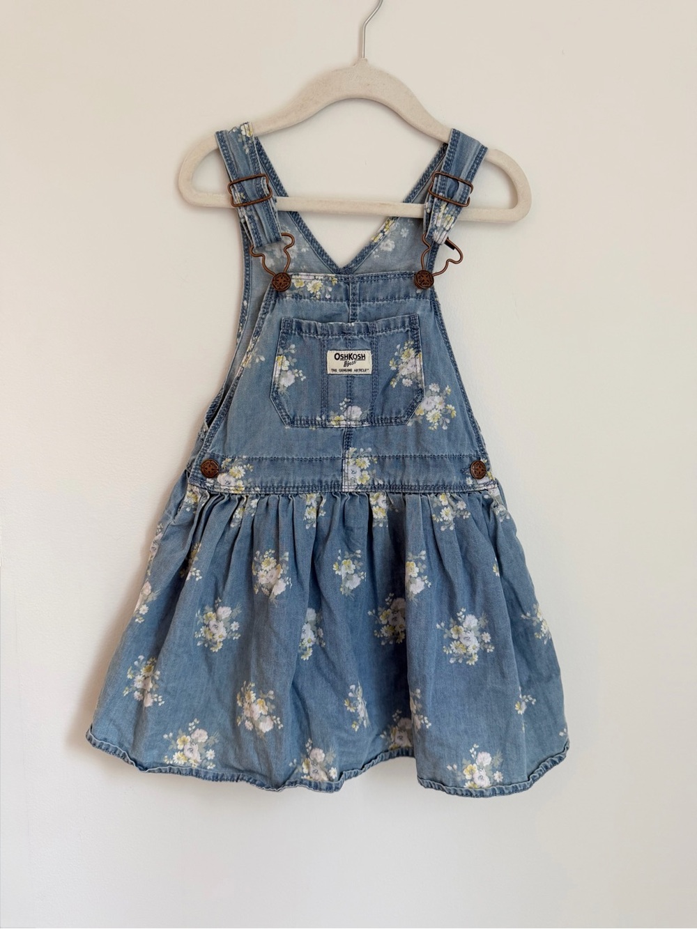 OshKosh B'gosh Floral Denim Overall Dress (Size 4T)